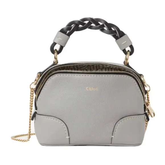 CHLOE Mini Daria Leather Chain Crossbody Shoulder Bag Stromy Gray NWT - Picture 10 of 16